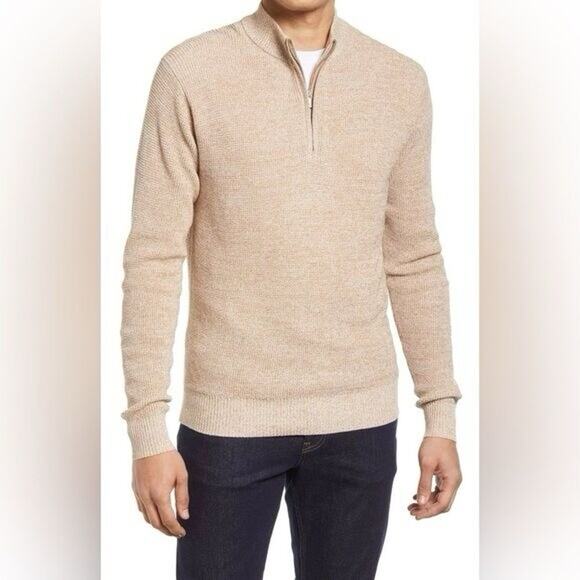 Peter Millar Crown NWT Kitts Twisted Quarter 1/4 Zip XL Oakwood Tan Merino Wool